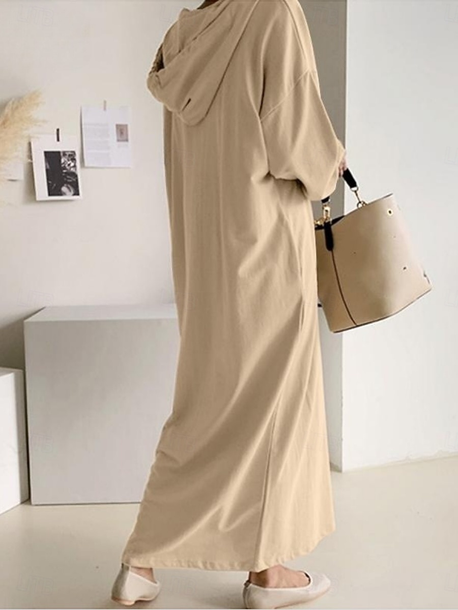 Per donna Abito maxi Abito a Tubino Casual Quotidiano Vestibilità comoda Semplice Manica Lunga Con Cappuccio Nero Marrone chiaro Grigio Primavera Autunno Inverno del 2026 a $25.99 –P3