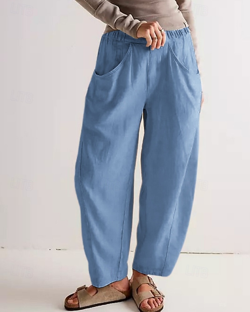 Dames Broek met linnenlook Zomerbroek Wijde broek Harembroek Vakantie Modieus Basic Volledige lengte Natuurlijk Effen Zak Elastische taille Comfort Sneldrogend Zacht Inelastisch Streetwear Strand 2026 - $18.99 –P3
