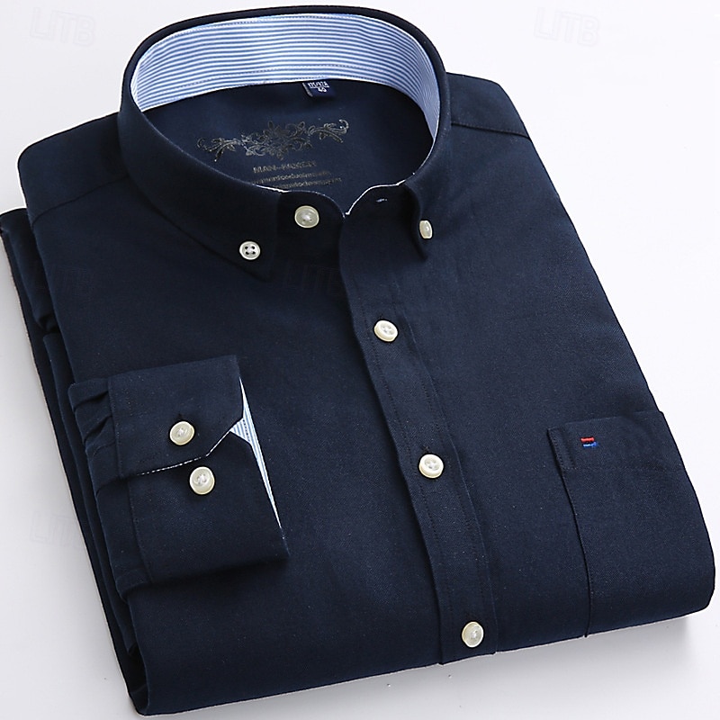 Hombre Camisa Camisa para Vestido Camisa Oxford Camisa sin planchar Abotonar la camisa Bloque de color Diario Negocio Amarillo Azul Marino Azul Manga Larga Cuello Vuelto Todas las Temporadas Ropa 2026 - $26.99 –P4