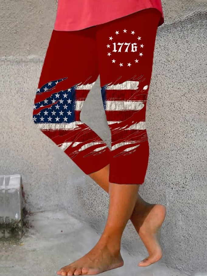 Giorno dell'Indipendenza Anniversario Americano Patriottico Pantaloni Capri da Donna Leggings Abbigliamento Loungewear Vacanza Vintage Moda Capribelli Vita MediaPantaloniGrafica Stampa Bandiera del 2026 a $19.99 –P4