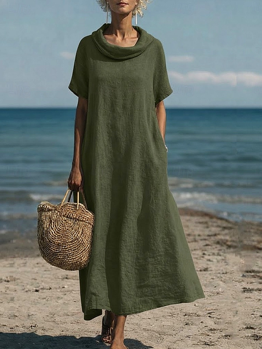Per donna Abito maxi Abito a Tubino Abito Estivo Casual Quotidiano Vestibilità comoda Semplice Manica Corta Scollo a Cascata Blu Rosa Verde militare Estate del 2026 a $26.99 –P5