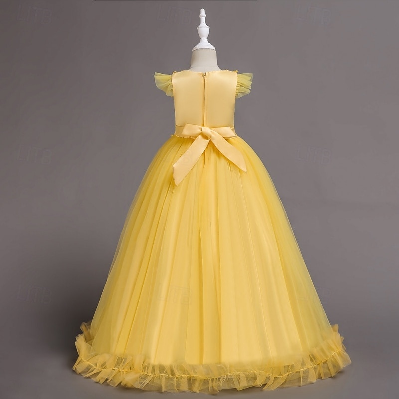 Robe de Demoiselle d'Honneur Fille Fille Robe de soirée Tenue de mariage Soirée Mariage Formel Mode Princesse Beau Maille Couleur Unie Sans manches Col Rond Bleu Jaune 4 ans et + de 2026 ? $47.99 –P19