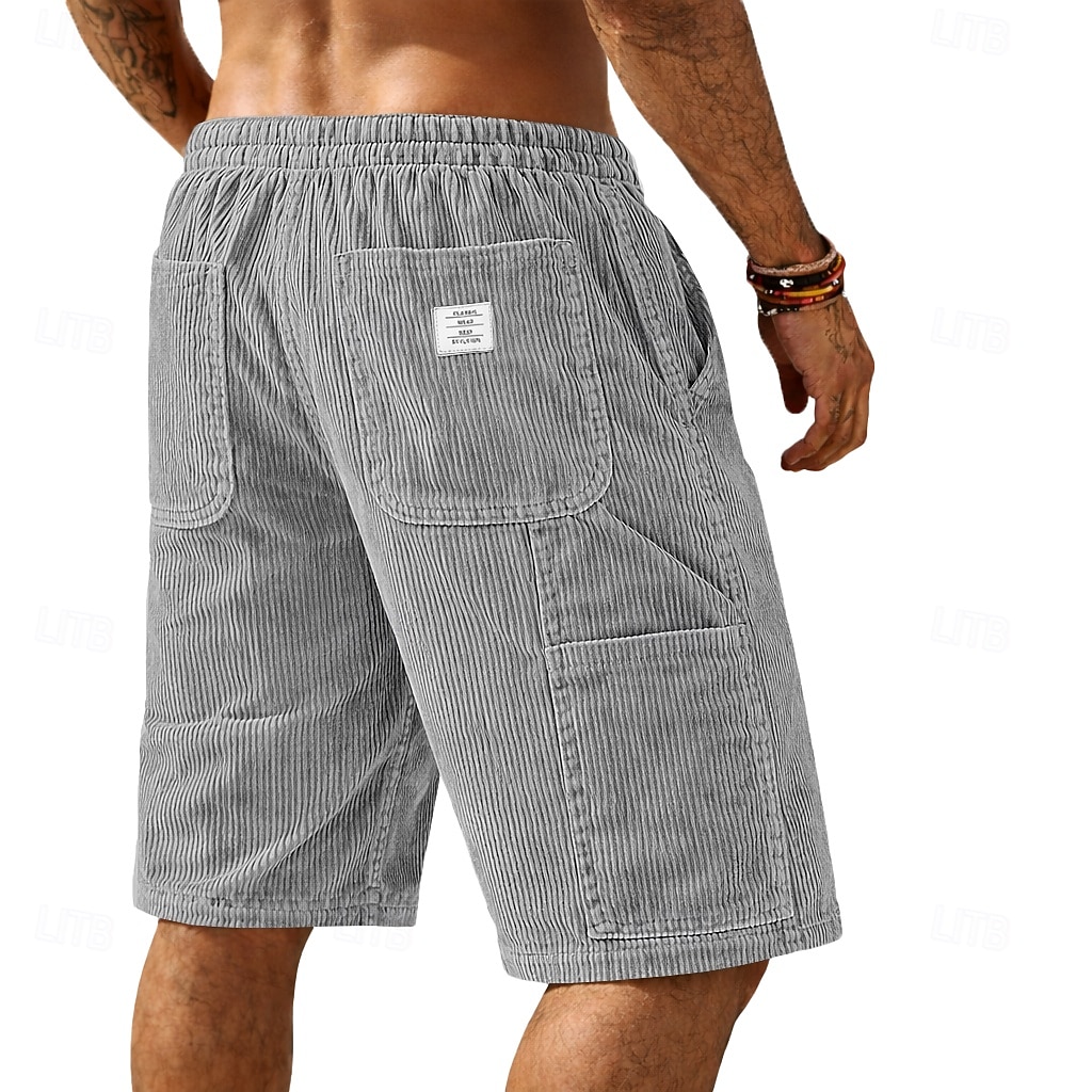 Men's Shorts Summer Shorts Casual Shorts Corduroy Shorts Pocket Elastic Waist Plain Comfort Breathable Knee Length Daily Outdoor Streetwear Vacation Fashion Blue Black Micro-elastic 2026 - $21.99 –P10