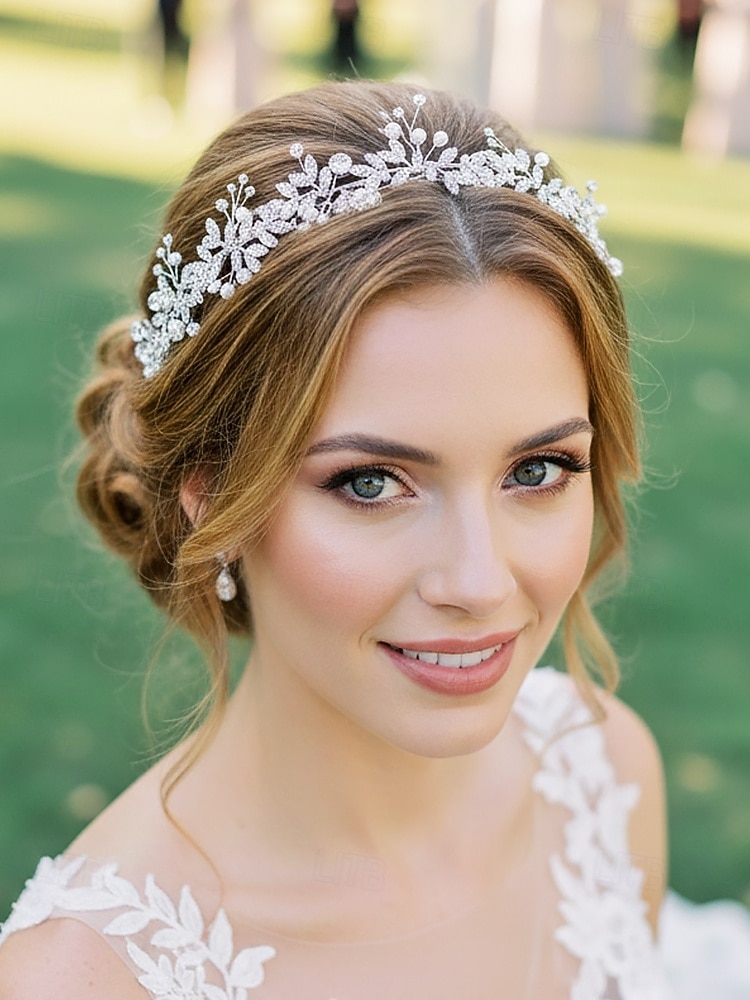 Brauthaarschmuck, gold-weißer Haarreif aus Polyester mit Strass- und Perlenverzierungen, elegante Brauthaaraccessoires 2026 - $11.99 –P1