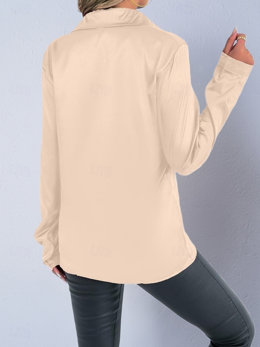 Per donna Camicia Camicia in raso Camicia casual Blusa Bottoni Semplice Elegante Essenziale Classico Manica Lunga Colletto a Camicia Top Regolari Quotidiano Ferie Uscire Nero Bianco Rosso Blu Reale del 2026 a $21.99 –P16