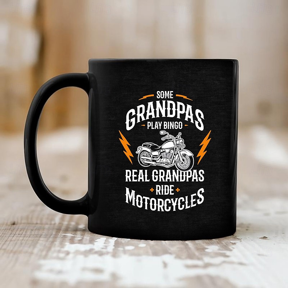 αστεία κούπα δώρου "μερικοί παππούδες παίζουν μπίνγκο, οι πραγματικοί παππούδες οδηγούν μοτοσικλέτες" μαύρο κεραμικό φλιτζάνι καφέ, τέλειο δώρο για παππούδες που αγαπούν τις μοτοσικλέτες, ιδανικό για 2026 - $16.99 –P4
