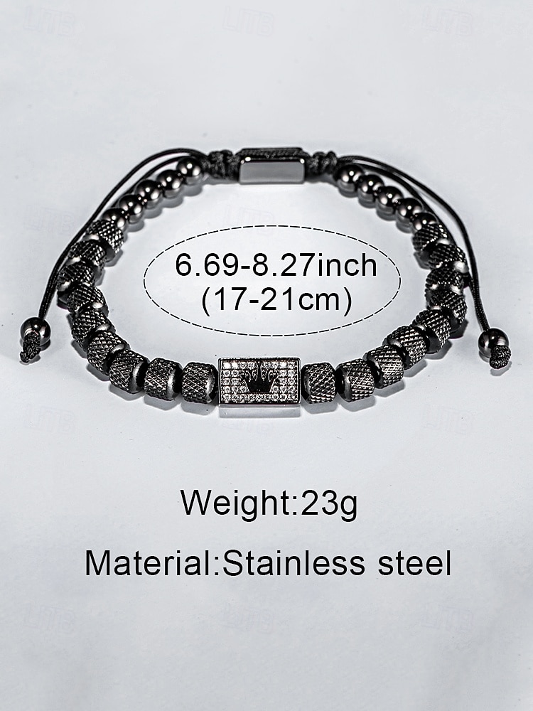 2026年 メンズステンレススチールブレスレット、ゴールド、シルバー、ブラックカラー、輝く石が付いたクラウンデザイン、結婚式、カジュアルな日常着、ファッションジュエリーに最適  コレクション – $11.99 –P8