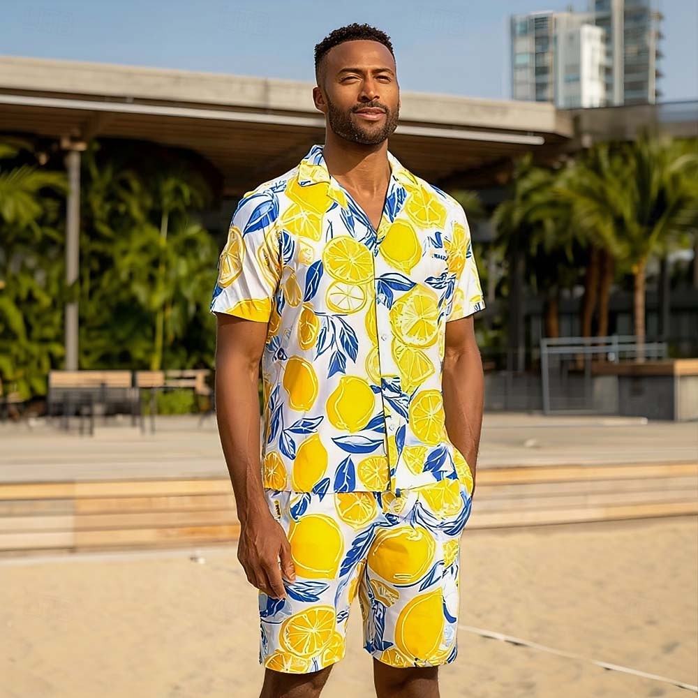 Per uomo Frutta 2 pezzi Set di camicie Camicia Manica Corta Pantaloni corti Colletto cubano Vacanza Casuale Quotidiano Feste Stampa 3D Estate Giallo del 2026 a $40.99 –P2