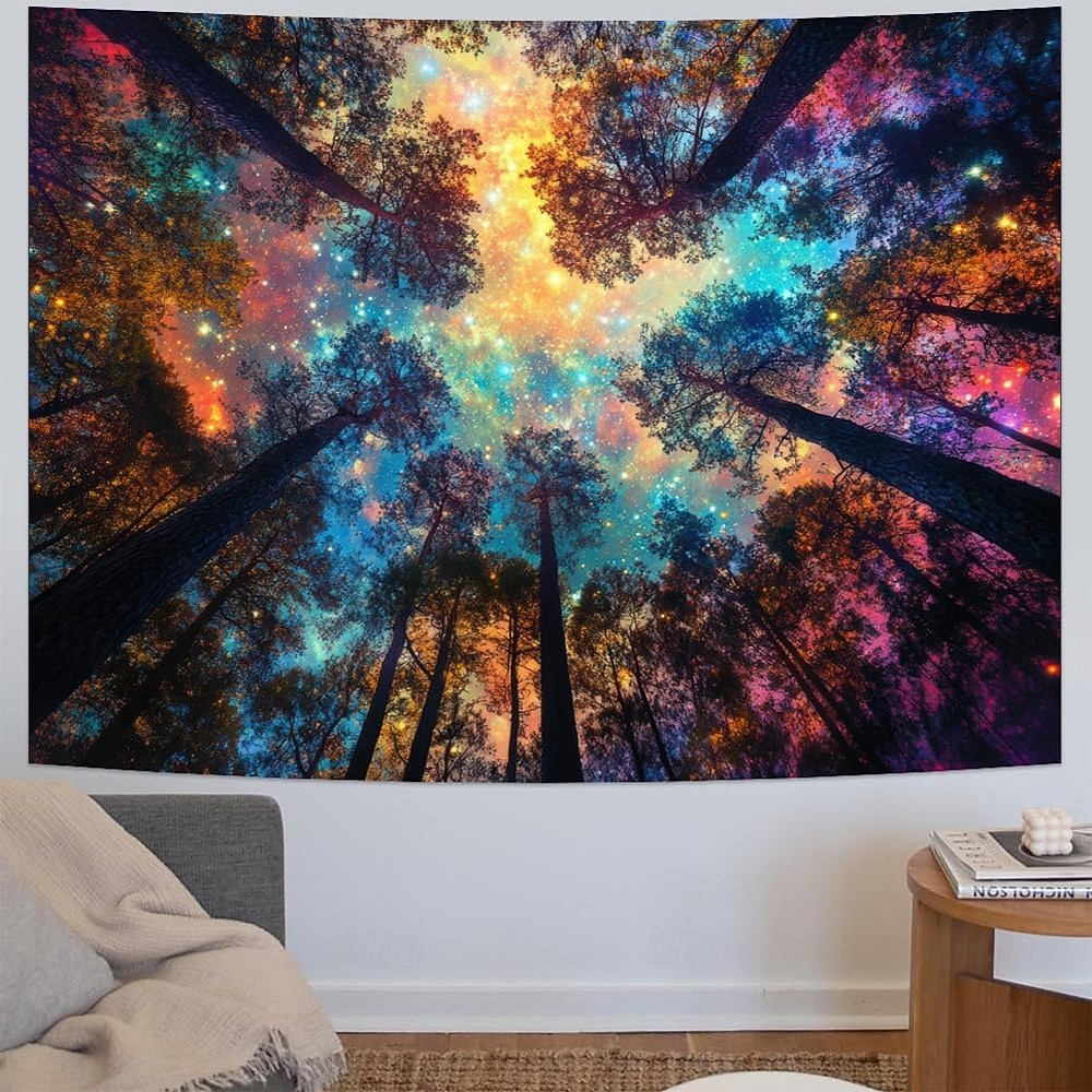 északi fény gobelin telihold erdő fali dekoráció esztétikus galaxis éjszakai égbolt hálószobába nappali jógaterem meditációs tér 2026 - $20.99 –P6