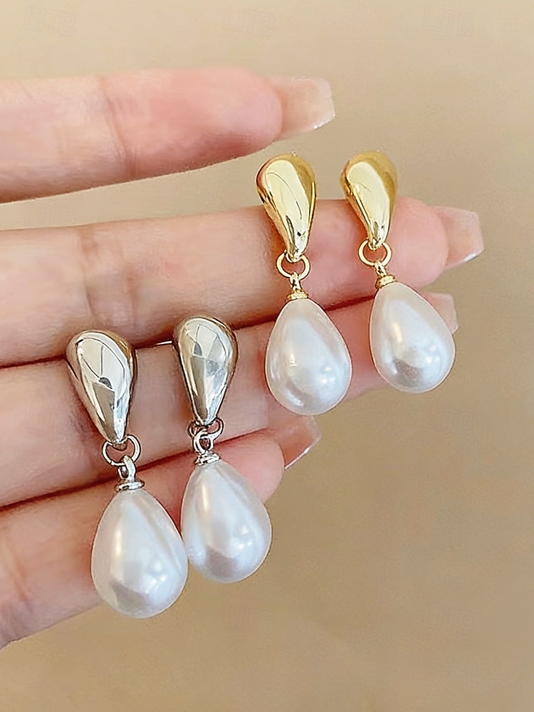 Øredobber med imiterte perler til dame – tilgjengelig i gull og sølv, elegant design for bryllup, kveldsarrangementer og hverdagsbruk 2026 - $7.99 –P7