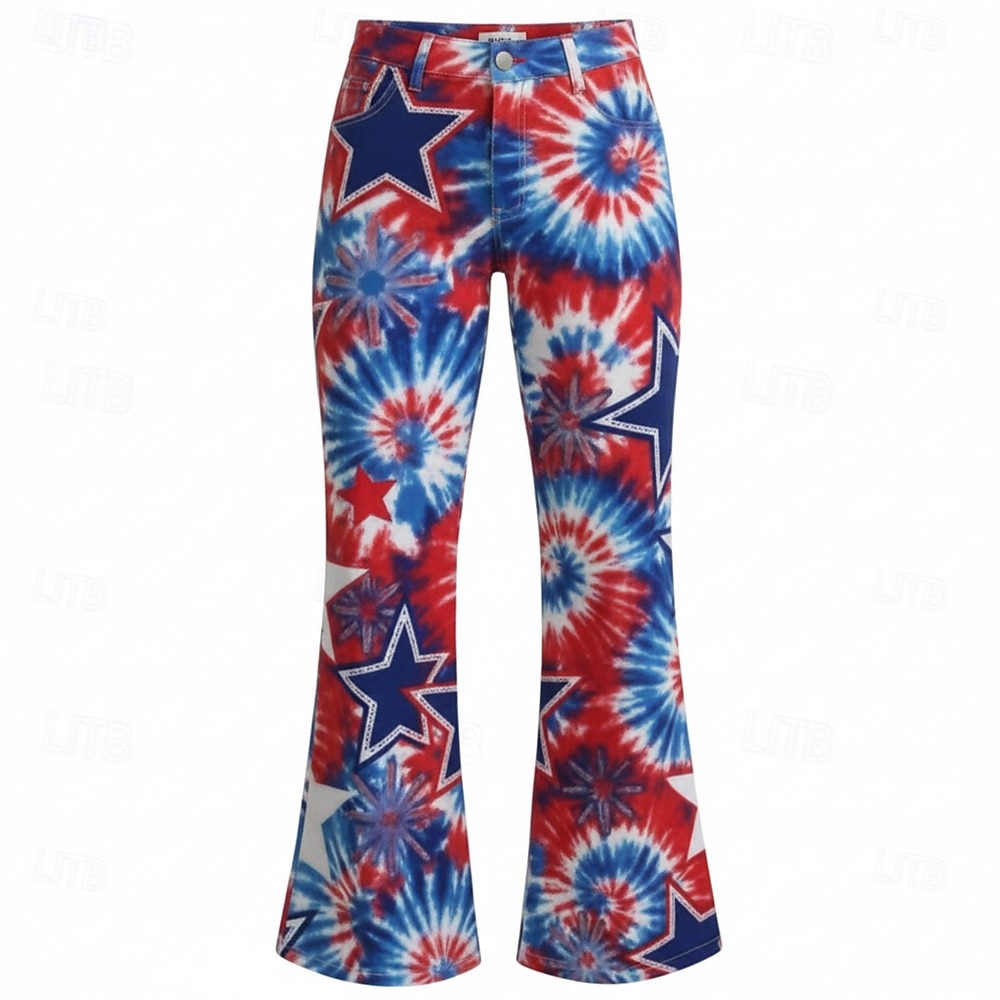 250-jähriges Jubiläum USA Retro Vintage 1970er Hose Hose mit weitem Bein Hippie Disco Hohe Taille Kostüm Damen Maskerade 4. Juli Party Unabhängigkeitstag Erwachsene Hose 2026 - $32.99 –P2