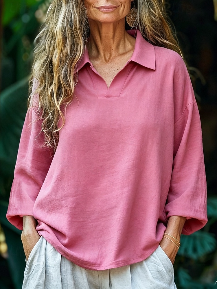 Per donna Camicia popover Camicia Estiva Camicia casual Blusa Arricciato Bottoni Tinta unica Vacanza Elegante Casual Manica Lunga Collo ripiegato Top Regolari Quotidiano All'aperto Ferie Bianco Rosa del 2026 a $21.99 –P4