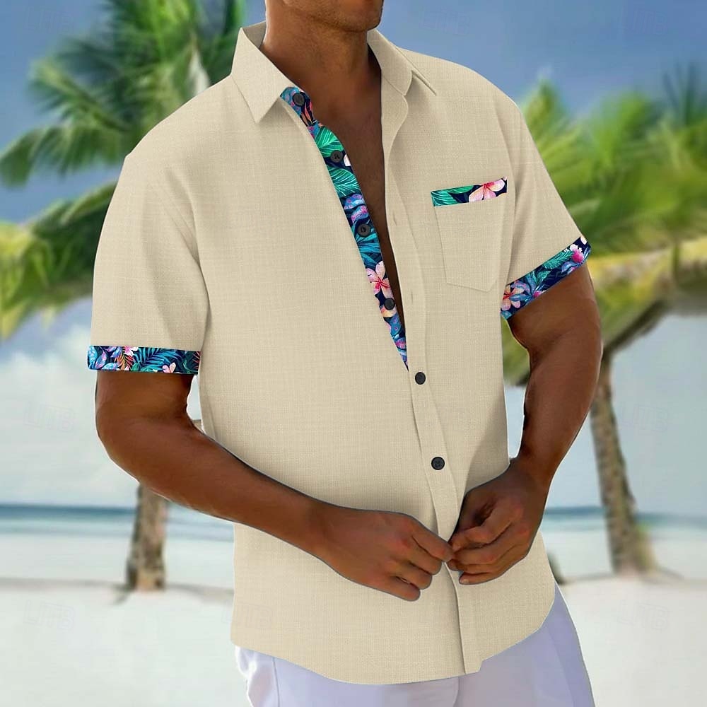 Men's Tropical Plants Flowers Shirt Hawaiian Shirt Aloha Shirt Short Sleeve Hawaiian Vacation Holiday Summer Turndown 3D Print Front One Pocket Linen Like Shirt Blue White Pink Khaki 2026 - $25.99 –P3