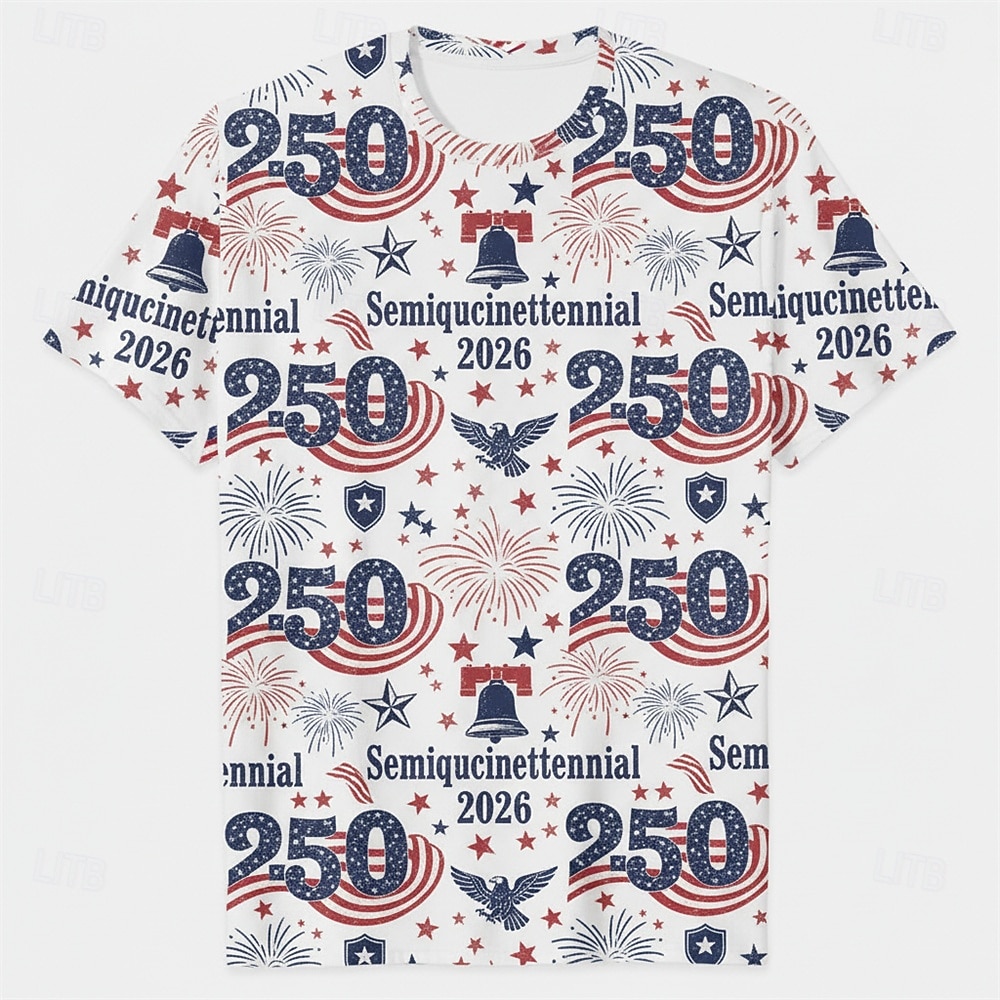 Patriotisch T-Shirt Grafisches T-Stück USA Retro Vintage Patriotisch T-Shirt Ärmel 1776–2026 für Unisex Erwachsene 3D-Druck  für Unabhängigkeitstag / 4. Juli 4. Juli Party 2026 - $20.99 –P1