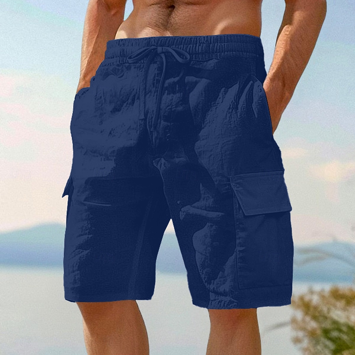 Voor heren Cargoshorts Korte broek Linnen korte broek Zomer korte broeken Strandshorts Trekkoord Elastische taille Meerdere zakken Effen Knielengte Buiten Strand Vakantie Hawaii Zwart Wit Inelastisch 2026 - $24.99 –P13