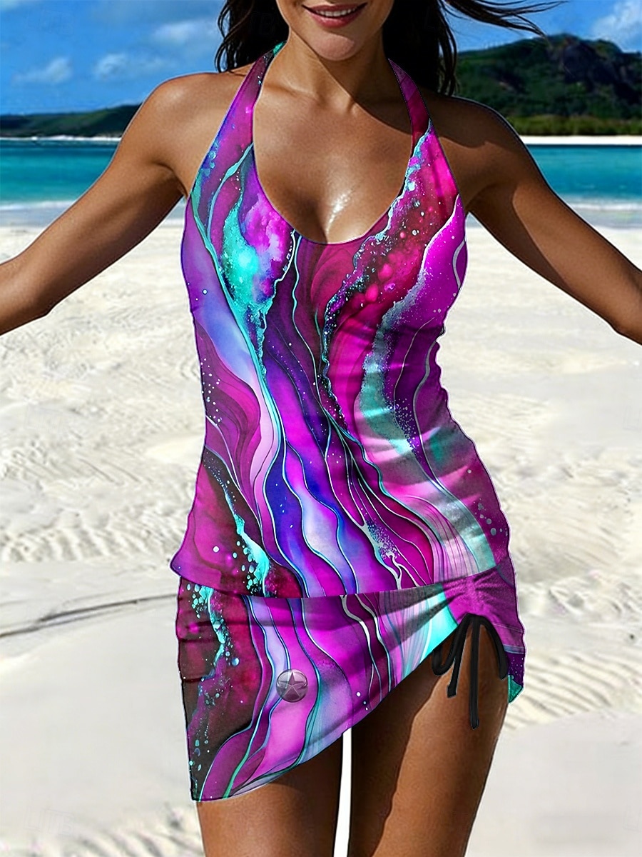 Жен. Купальники Танкини Юбки купальник Элегантный стиль Отпуск Графика Геометрический принт НАЙКА НЕКО Без рукавов Купальники 2026 - $36.99 –P3