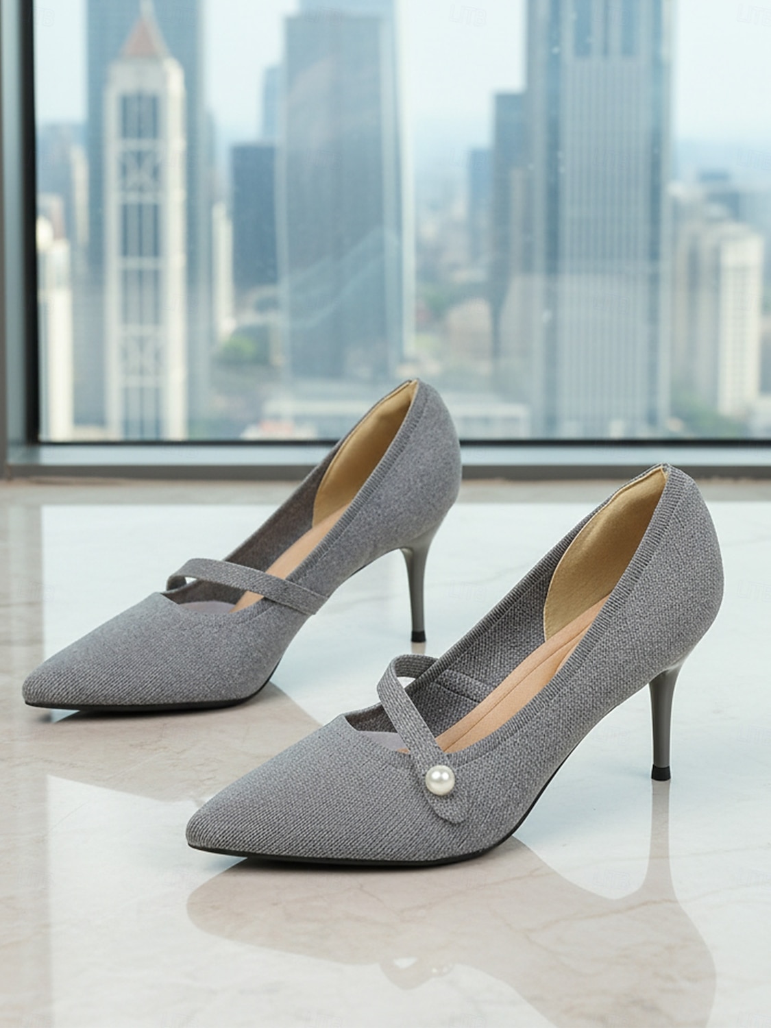 Women's Burgundy Pointed Toe Knit Pumps with Pearl Strap Accent – Comfortable High Stiletto Heels for Daily Commuting, Office Wear & Elegant Professional Ladies 2026 - $46.99 –P5