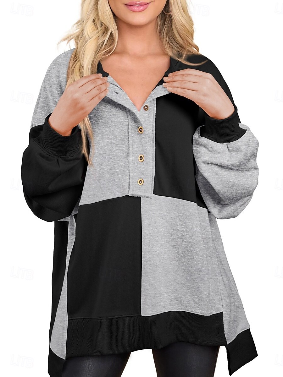 Жен. Pullover Толстовки Пэчворк Пуговицы Контрастных цветов Мода Классика Современное Длинный рукав Вырез под горло Обычные топы Для улицы На каждый день Синий Черный Розовый Небесно-голубой Зеленый 2026 - $41.99 –P10