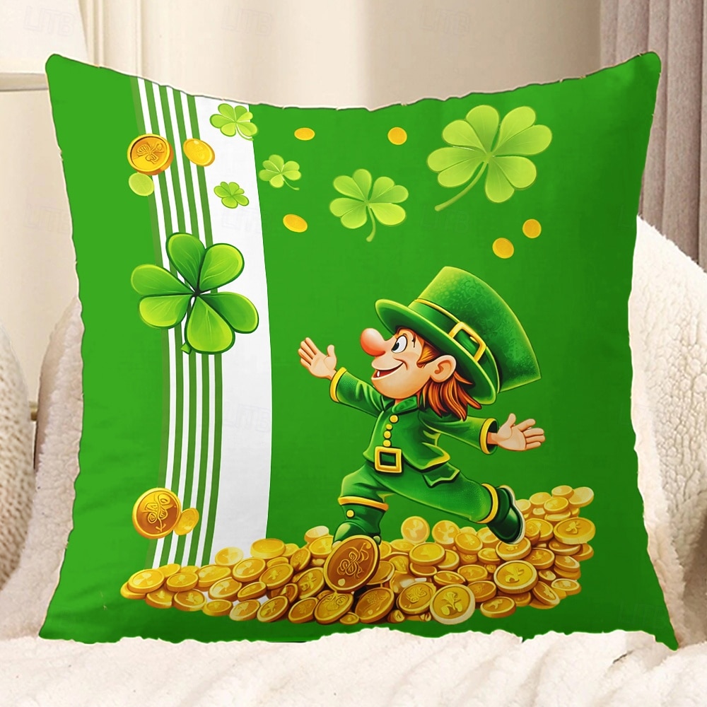 St. Patrick's Day Shamrock Gold Coin Throw Pillow Cover 18x18 Inch, Green Black Casual Decorative Cushion Case 2026 - $11.99 –P1