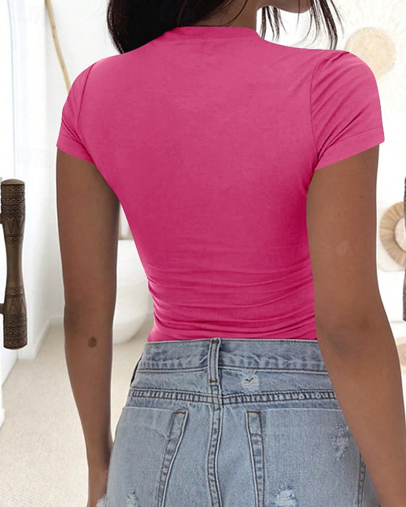 Per donna Blusa Arricciato Semplice Casual Manica Corta Collo a U Top Regolari Quotidiano Ferie Uscire Nero Bianco Cachi Rosa Grigio Estate Primavera del 2026 a $19.99 –P15