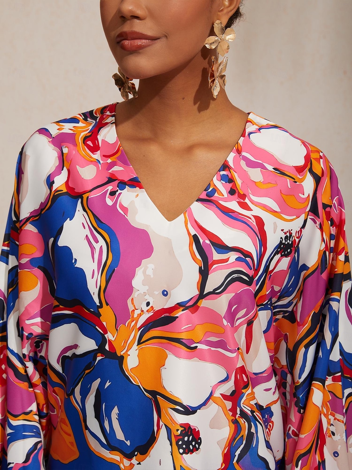 Vacation Artistic Floral Dolman Sleeve Satin Top 2026 - $67.99 –P7