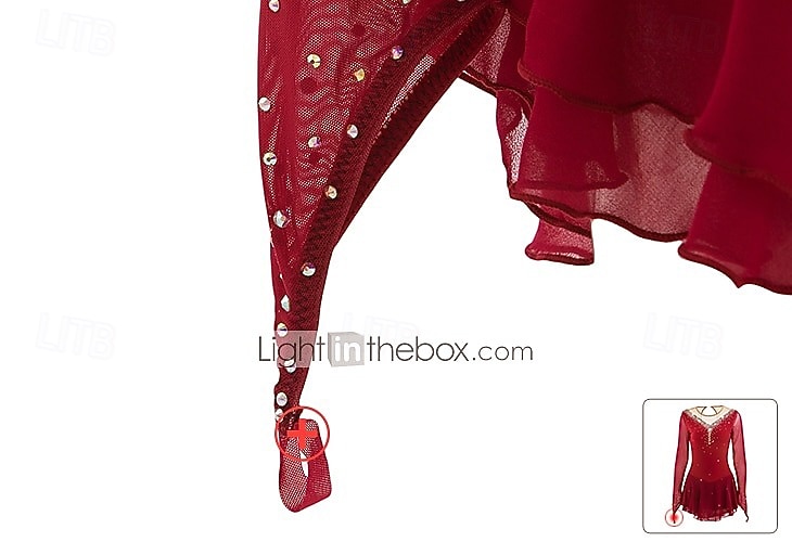 Red Rhinestone Figure Skating Dress for Women & Girls – Long Sleeve Mesh Competition Costume with V Open Back and Flowy Asymmetrical Skirt 2026 - $131.99 –P4