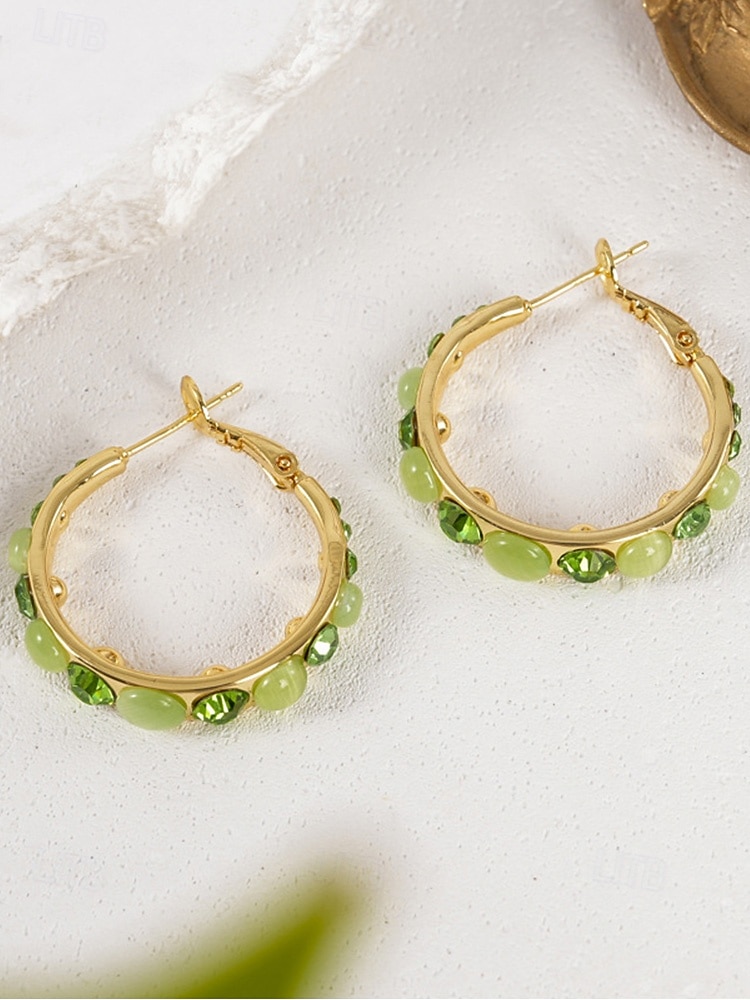 Dámské kruhové náušnice s drahokamy a kamínky – více barev, materiál ze slitiny, elegantní design, ideální na dovolenou a párty 2026 - $7.99 –P8