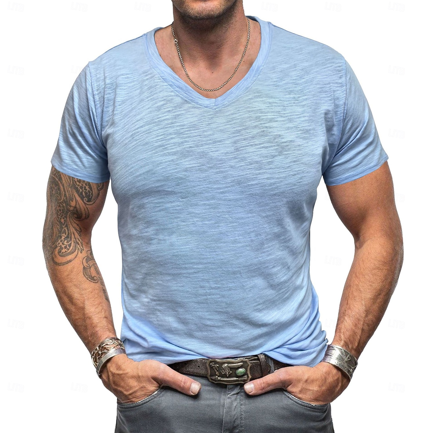 Herre T-skjorte 100 % bomulls-T-skjorte Kort Erme V-hals Sommer Vår & Vinter عادي Pit Strip Mote Designer Grunnleggende Grunnleggende Myk Avslappet Feriereise Gate Svart Stein Grønn Topp T-skjorte 2026 - $20.99 –P14