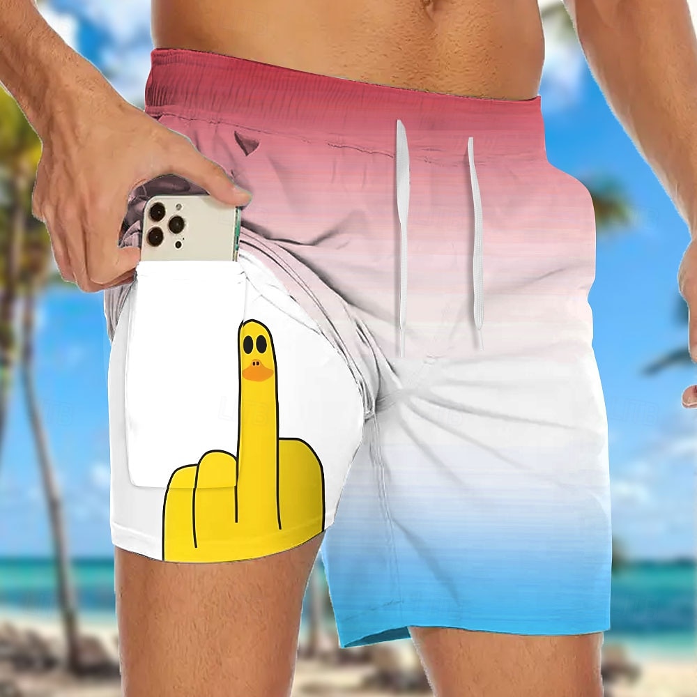 Per uomo Divertente Colore sfumato Anatra Pantaloncini foderati Pantaloncini da bagno 2 in 1 Pantaloncini da mare Misura del girovita medio Hawaiano Ferie Tasche Laterali Con Fodera a Compressione del 2026 a $22.99 –P3
