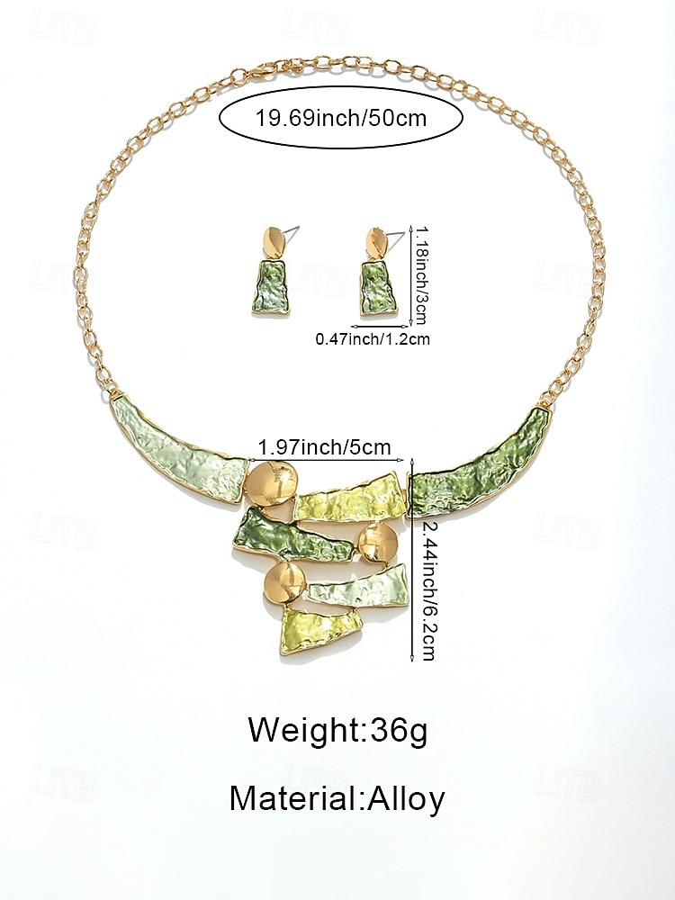 2026年 女性用ボヘミアン合金ステートメントネックレス＆イヤリングセット、マルチカラーテクスチャ幾何学ジュエリー、女性用エレガントなボヘミアンスタイルのアクセサリー、カジュアルウェア、休暇、フェスティバル、パーティーに最適  コレクション – $11.99 –P7