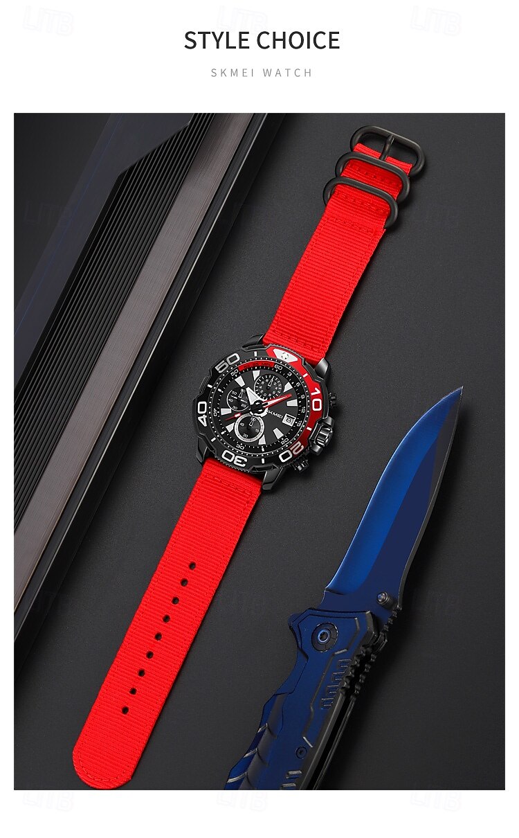 SKMEI Men Quartz Watch Sports Fashion Casual Business Stopwatch Calendar Waterproof Decoration Nylon Watch 2026 - $39.99 –P12