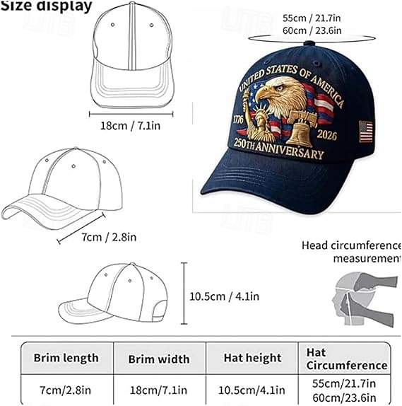 Klobouk k 250. výročí Spojených států s 2 kusy pamětních mincí digitálně potisknutý klobouk Hlava orla a svoboda 250. výročí americké oslavy 4. července vlastenecký dárek semikvincenální 2026 - $31.99 –P1
