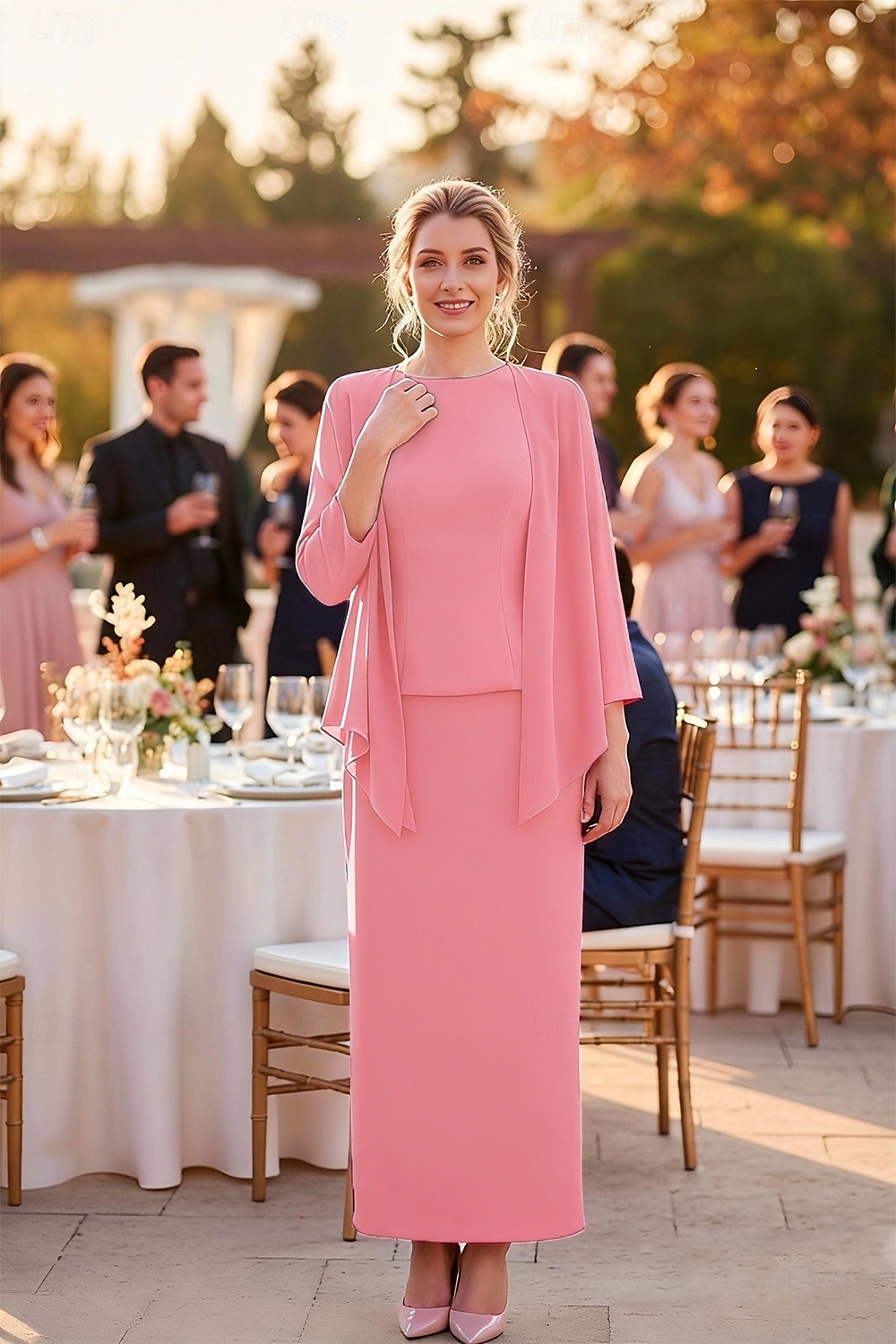 Sheath Column Dress Sets Ankle Length Party Dress Cocktail Dress Wedding Guest Dress Mother of the Bride Dress Sleeveless Long Sleeve Crew Neck Elegant Simple Formal Wedding Guest Chiffon with Solid 2026 - $149.99 –P1