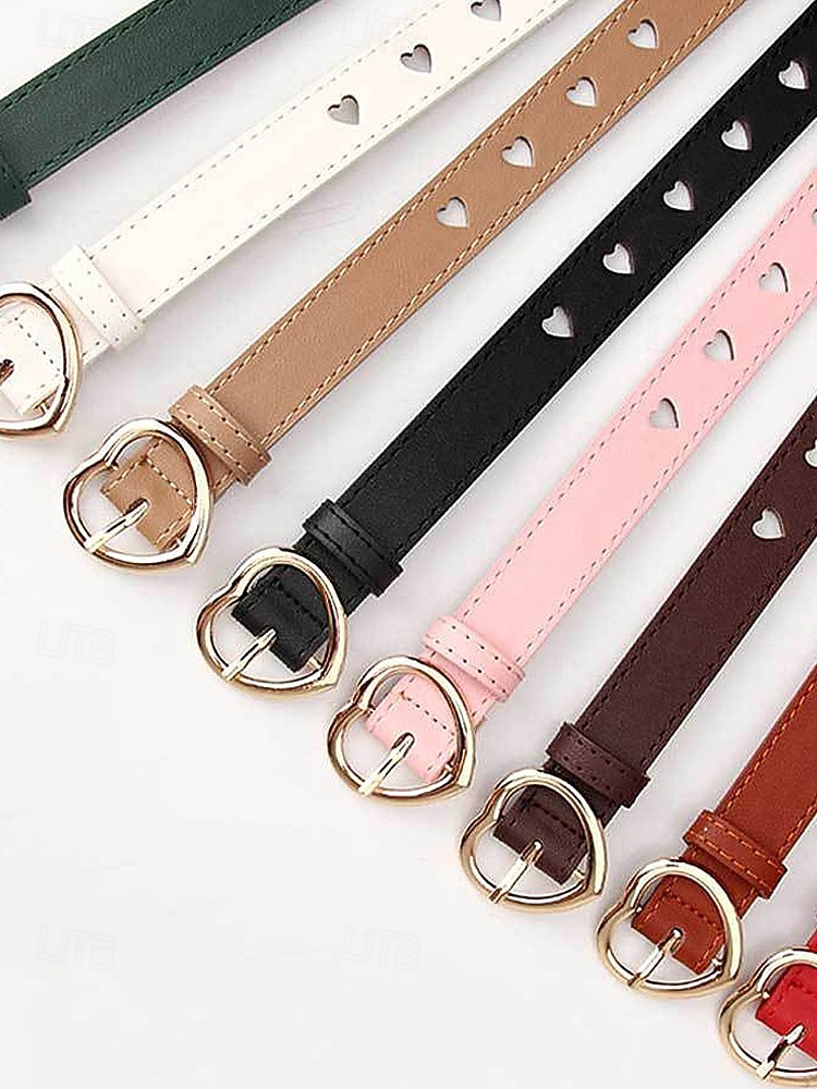 Cinto feminino ajustável com fivela em formato de coração, em couro sintético, disponível em diversas cores, perfeito para presentes de Dia dos Namorados e para uso diário. de 2026 por $11.99 –P6