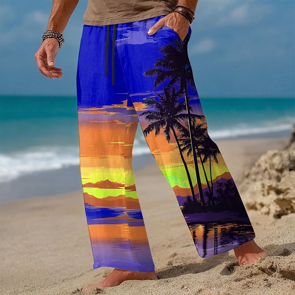 Pánské Kokosový strom Příroda a krajina Tropické rostliny Kalhoty Kalhoty pro volný čas Volné kalhoty Středně vysoký pas Havajské Dovolená Elastická šňůrka v pase Kalhoty z lněného materiálu s kapsami 2026 - $27.99 –P1