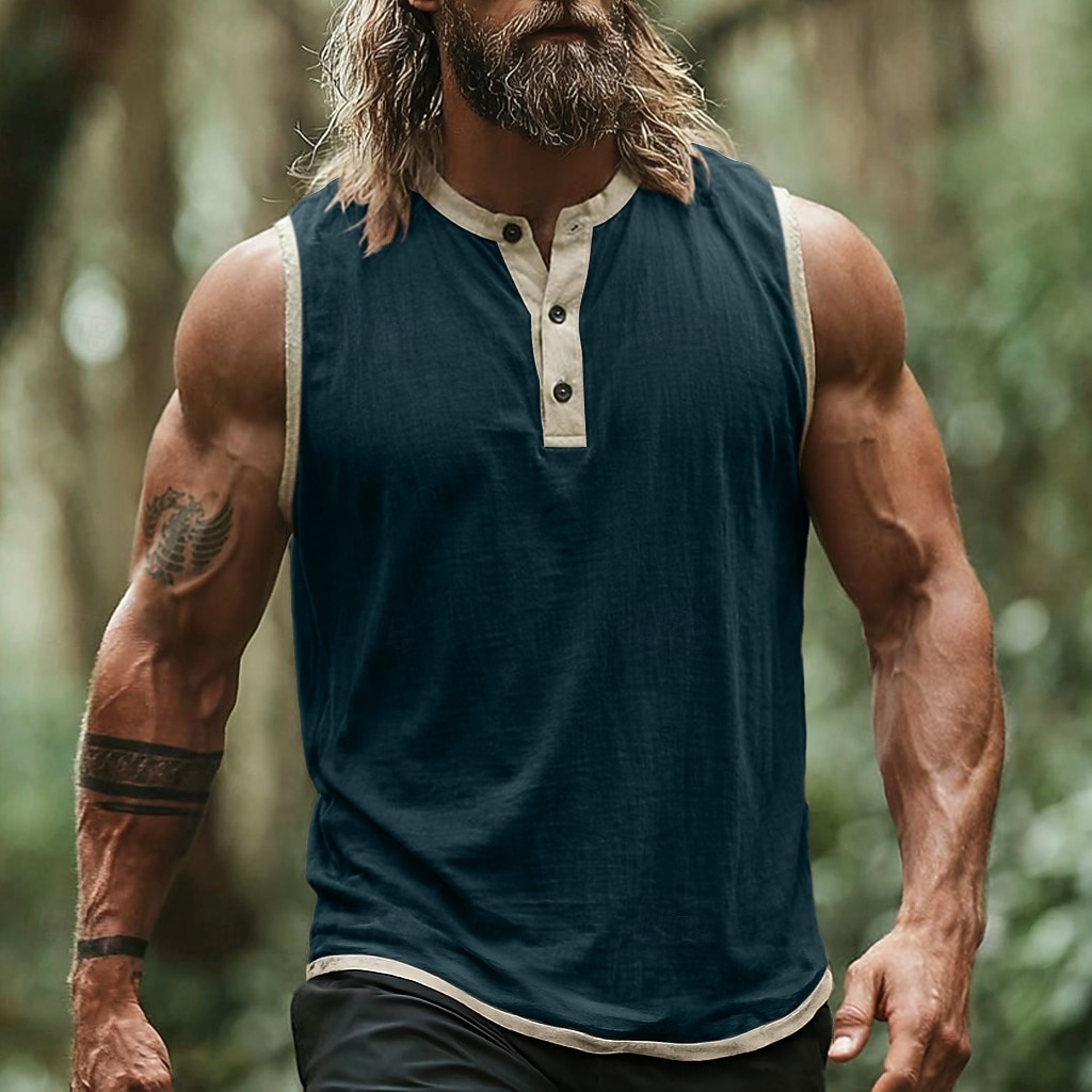 Hombre Camiseta sin mangas Top Camisetas Interiores Camisa sin mangas Sin Mangas cuello henley Henley Verano Primavera Plano Moda Design Básico Botones Casual Vacaciones Calle Negro Rosa Azul Marino 2026 - $18.49 –P13