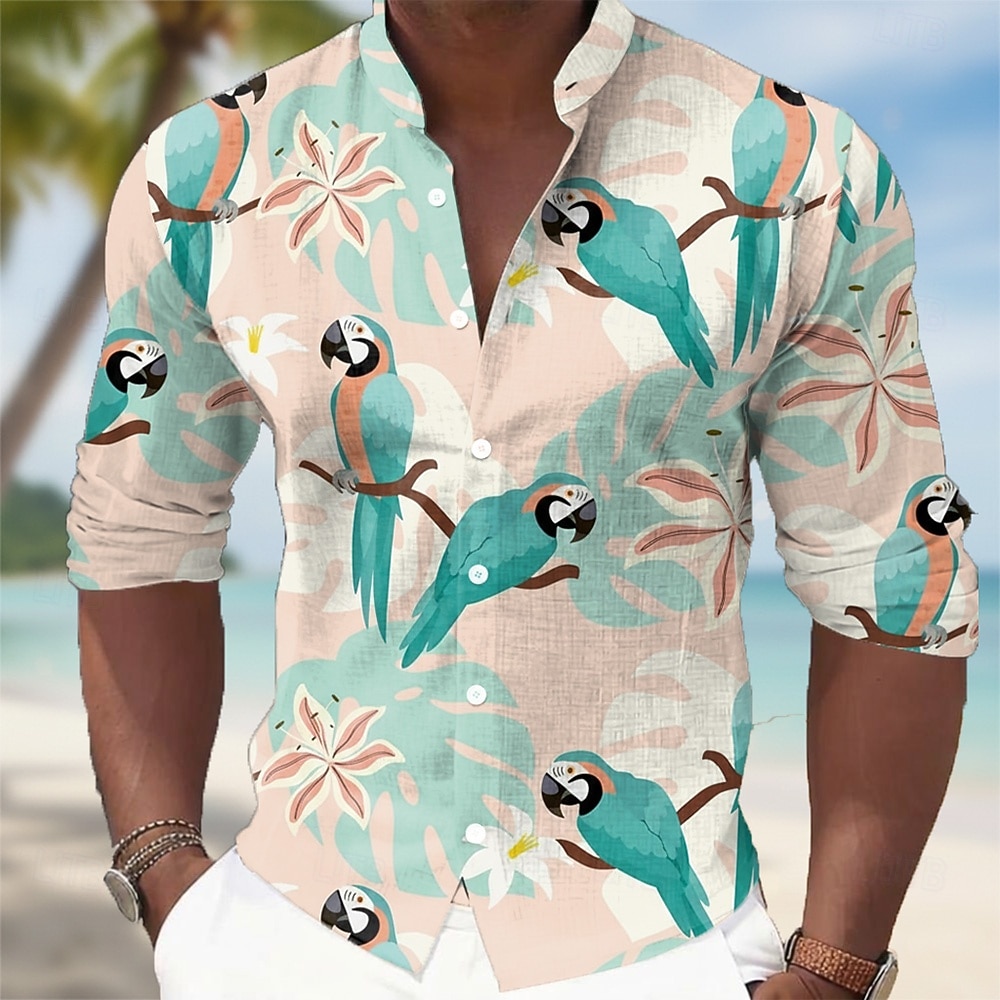 Per uomo Fiori tropicali Pappagallo Foglia di palma Camicia Camicie hawaiane Camicia con colletto alla coreana Manica Lunga Hawaiano Casuale Vacanza Primavera Autunno Collo alla coreana Colletto alla del 2026 a $27.99 –P1