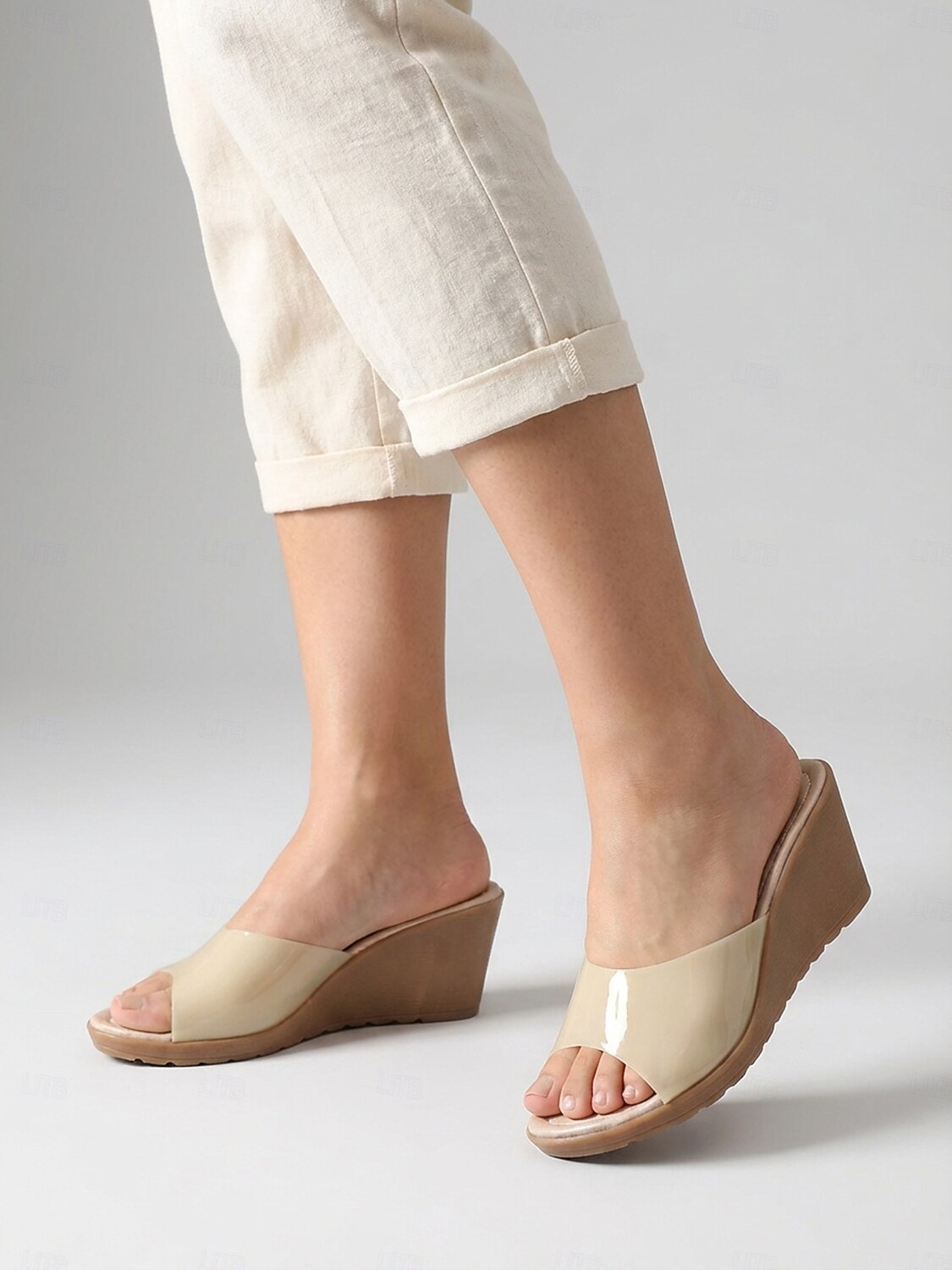 Women's Casual Daily Travel Wedge Open Toe Casual PVC Slip-on Beige 2026 - $24.99 –P3