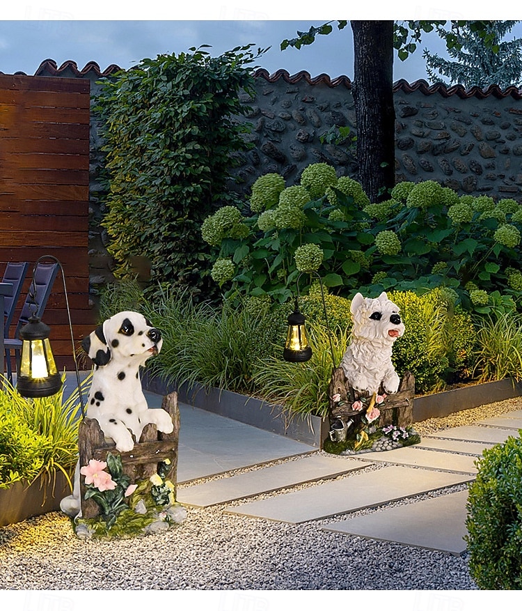 1 pezzo di luce solare impermeabile per esterni a forma di cane, decorazione per giardino, prato, vialetto, luce solare da giardino in resina a forma di cucciolo, illuminazione d'accento per del 2026 a $30.99 –P7