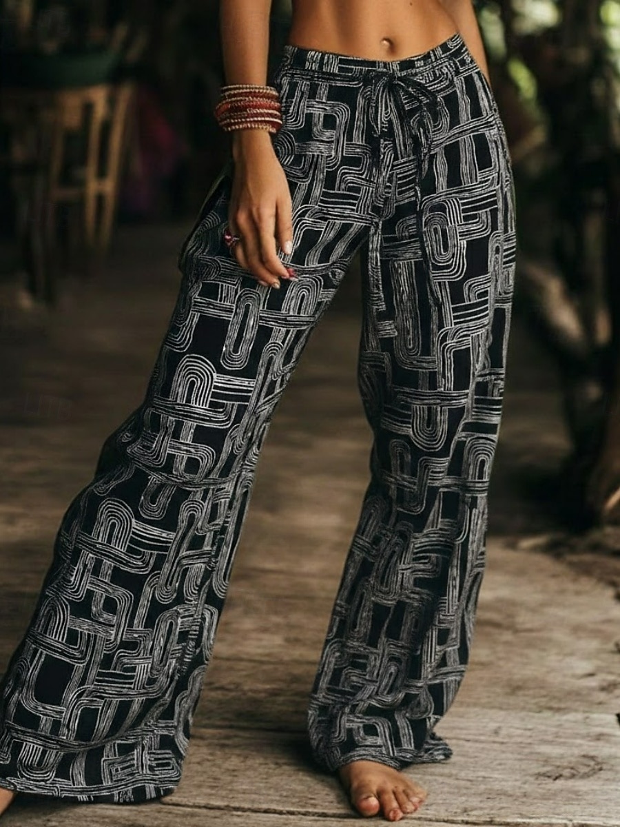 Per donna Gamba larga Pantaloni Estivi Pantaloni Vacanza Streetwear Casual Lunghezza intera Vita media Grafico Geometrico Coulisse Tasca Stampa Confortevole Inelastico Casuale Quotidiano All'aperto del 2026 a $26.99 –P1