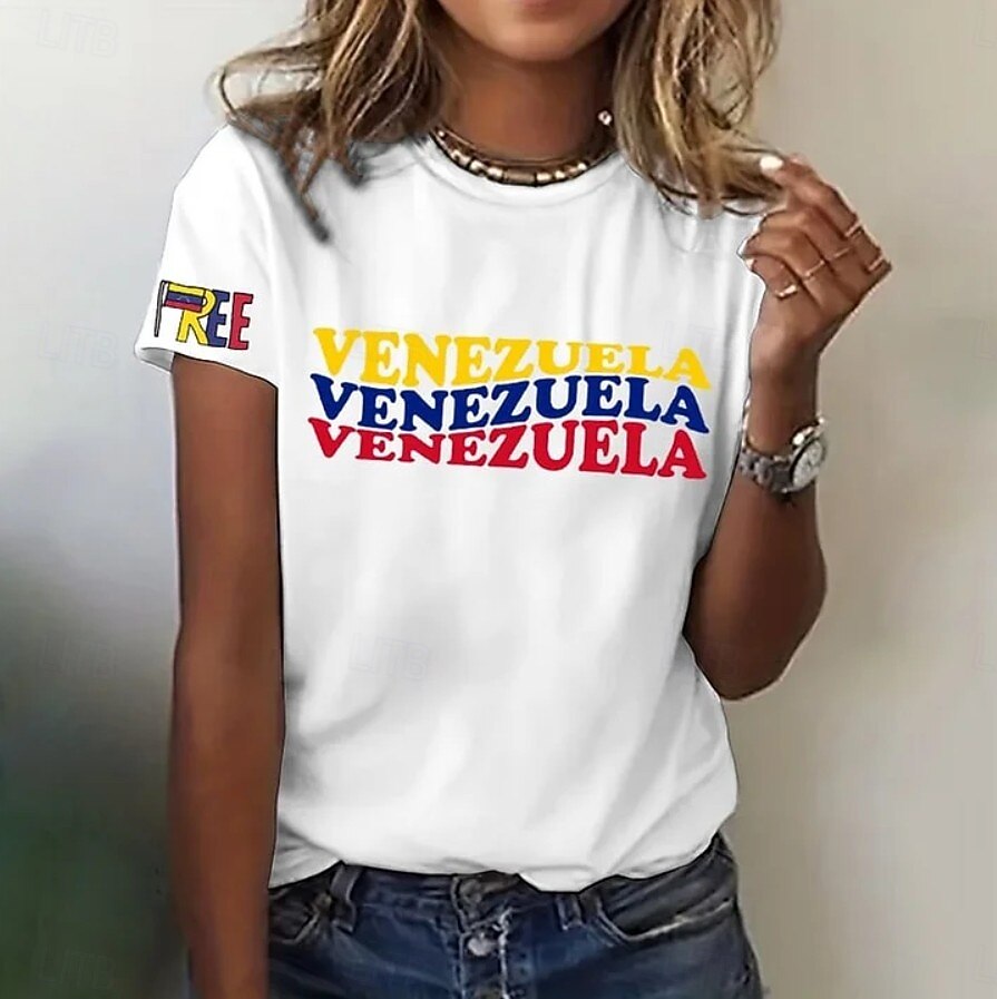 Per donna Maglietta Stampato Grafico Lettera Elegante Classico Casual Manica Corta Girocollo Top Regolari Quotidiano Blu Nero Bianco Grigio Estate Primavera del 2026 a $22.99 –P4