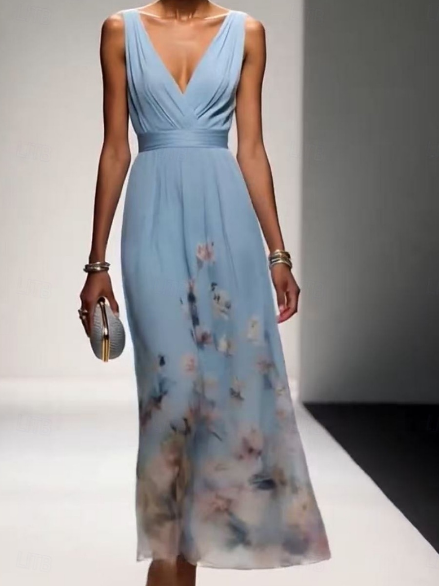 Mulheres Vestido Longo Vestido casual Vestido de chiffon Elegante Moda Moderno Ao ar livre Férias Para Noite Normal Floral Sem Manga Decote V Azul Rosa Roxo Verde Verão Primavera de 2026 por $37.99 –P2