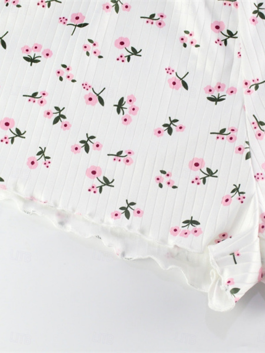 Pentru femei Set pijama Casual Confortabili Floral Talie elastică Pantaloni Scurți Zilnic Casă Fără manșon Curele de Alb Vară Primăvară Zvelt 2026 - $14.99 –P8