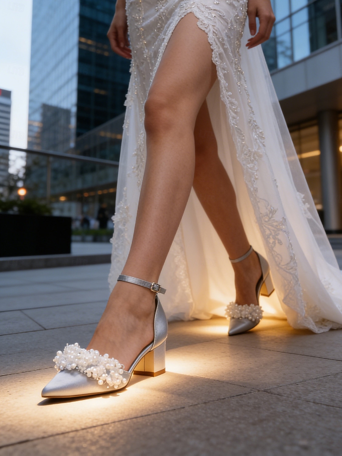 Women's Ivory Pearl Embellished Ankle Strap Heels, Elegant Pointed-Toe Bridal Shoes for Modern City Wedding 2026 - $64.99 –P5