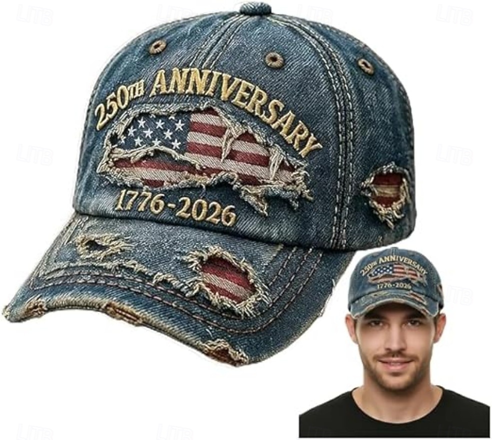 Amerikai Egyesült Államok 250. évfordulója alkalmából készült kopott farmer baseballsapka amerikai zászlóval, vintage usa kalap 1776-2026, hazafias függetlenség napi sapka, vintage amerikai zászlós 2026 - $19.99 –P4