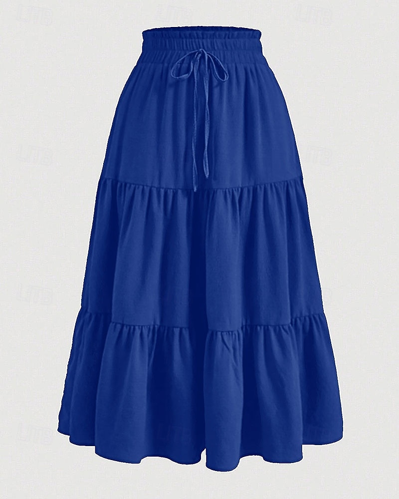 Damen Elegant Bohemien Lässig Maxi Mittlere Hüfthöhe Röcke Einfach Gerafft Kordelzug Geschichtet Mikroelastisch Täglich Straße Wein Marineblau Schwarz Rosa Sommer 2026 - $21.99 –P6