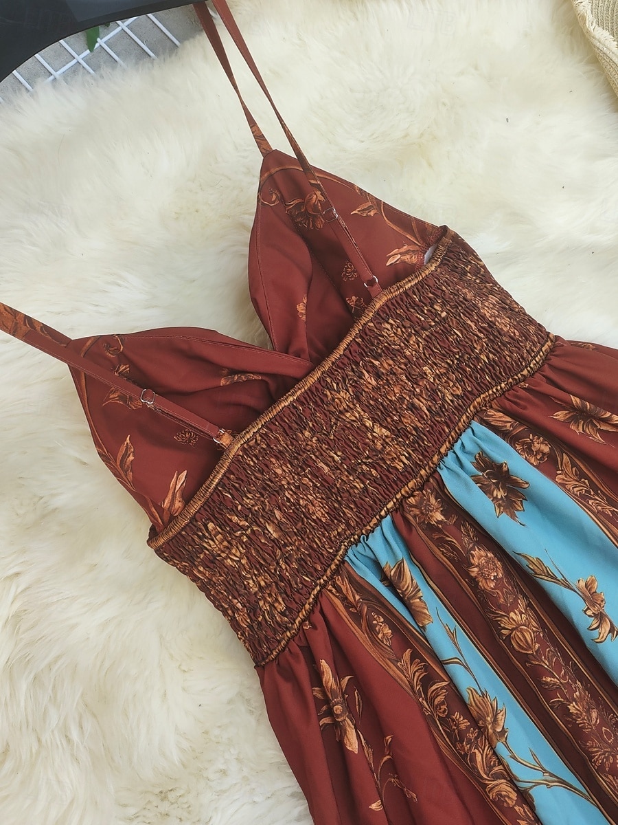 Damen Maxikleid Sommerkleid A Linie Kleid Unterkleid Urlaub Lässig Boho Outdoor Ausgehen Normale Passform Blumen Ärmellos Spaghettiträger Rote Sommer Frühling 2026 - $13.49 –P5