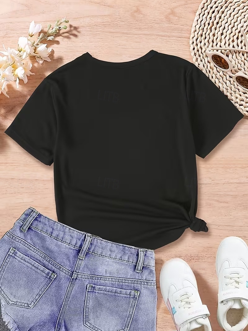 100 % bomull Barn Jente Svart Tekst T skjorte T-skjorte Crew-hals Kortermet Feriereise Sport & Utendørs Hverdag Mote Gatemote Fritid Printer Sommer 2026 - $14.99 –P3