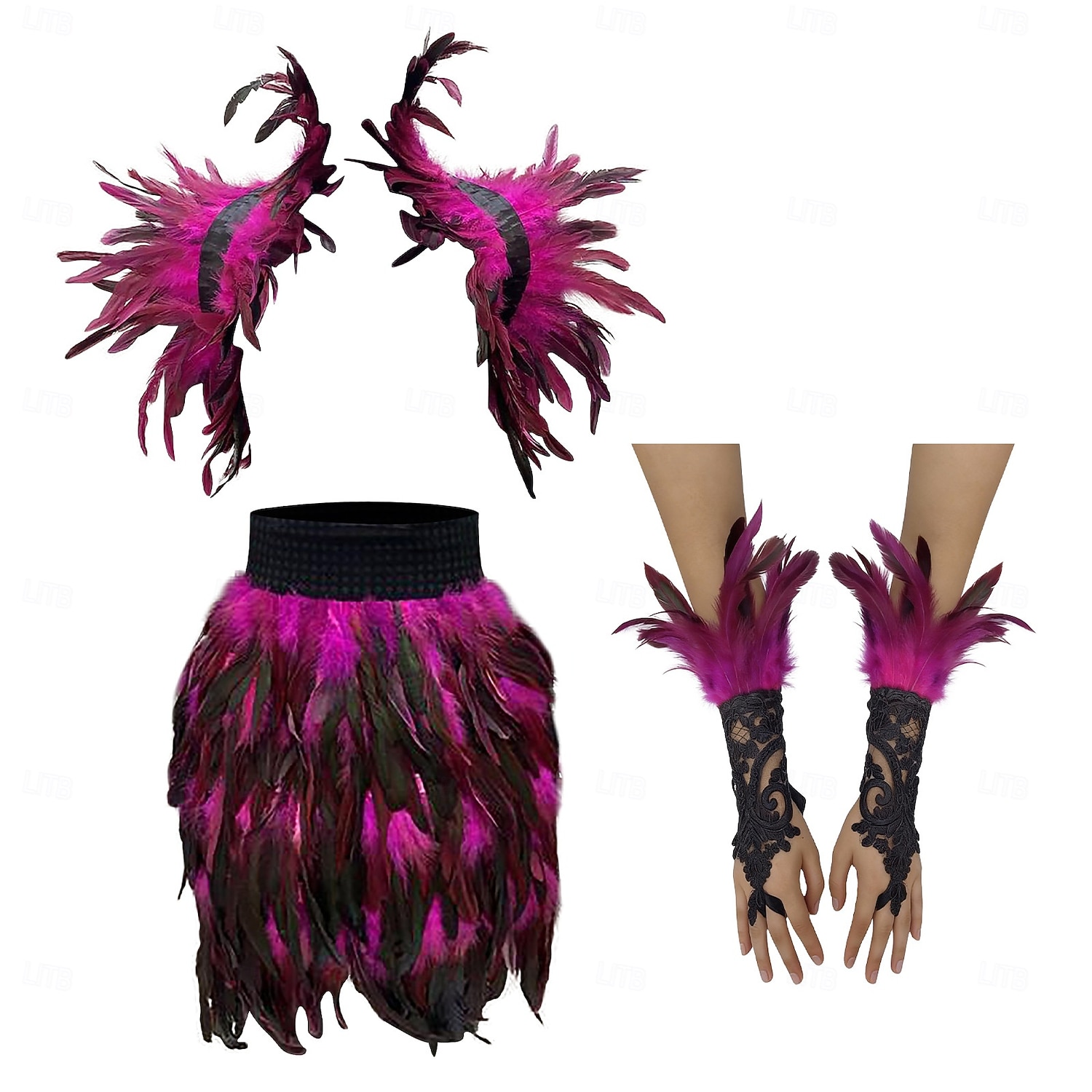 Accessori Samba Carnevale 2026 Rio Carnevale 3 pezzi Set Costume Donna Piume Rosse Mantello Gothic Gonna Mini  Guanti di Pizzo Costume per Festival in Brasile del 2026 a $47.99 –P6