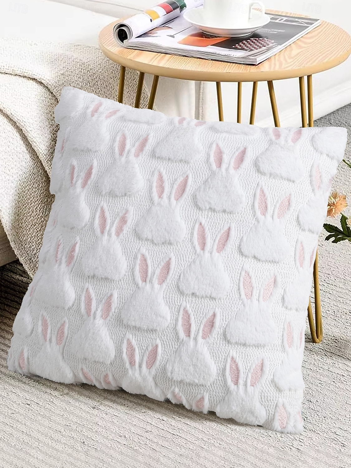 Easter Themed Soft Plush Bunny Pattern Throw Pillow for Home Decor White Pink 18x18 Inch 2026 - $15.99 –P2